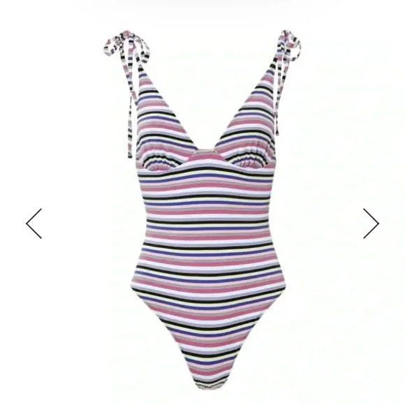 NIP Solid and Striped Olympia One Piece Swimsuit Stripe M - Picture 1 of 6